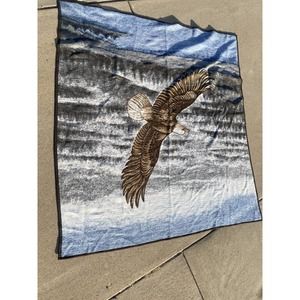 Biederlack Reversible Blanket Eagle Flying Soaring USA Made Throw 85"x 94" Vtg.